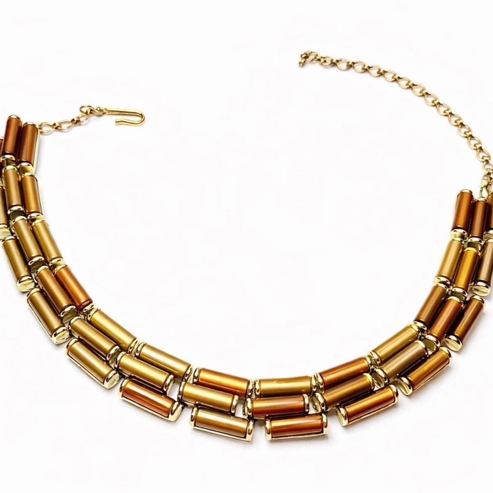 Vintage Charel Gold Tone Multi Strand Necklace Mid Century Modern Statement 16”